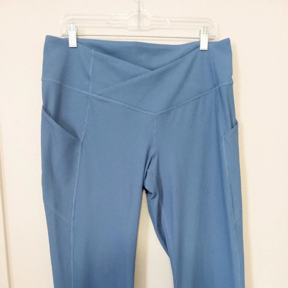 Fabletics Oasis Ribbed Crossover Flare High Waist Ultra Soft Pants Element Blue - Picture 4 of 10